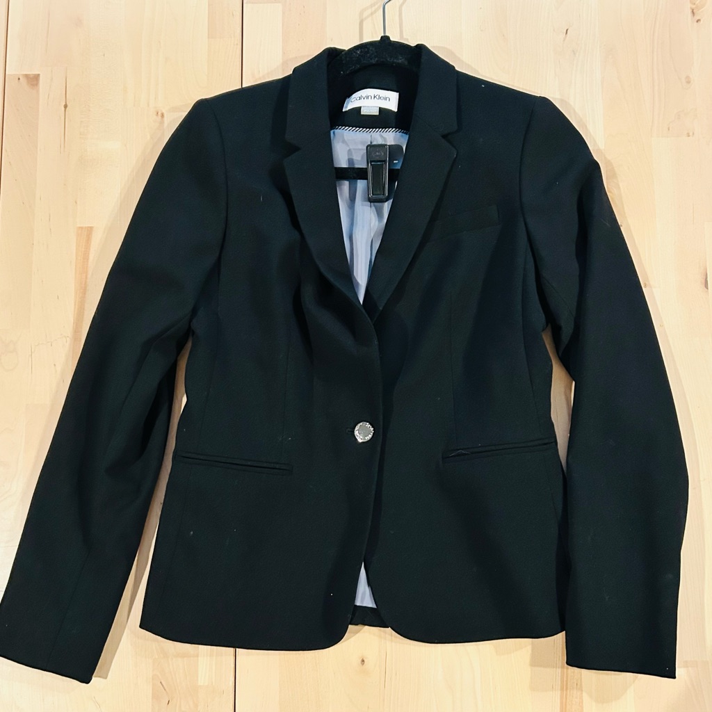 Calvin Klein Black One-Button Tailored Blazer | Petite Size 2p | Professional